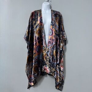 Johnny Was Burnout Velvet Shawl Silk Blend One Size Geometric Beaded Trim